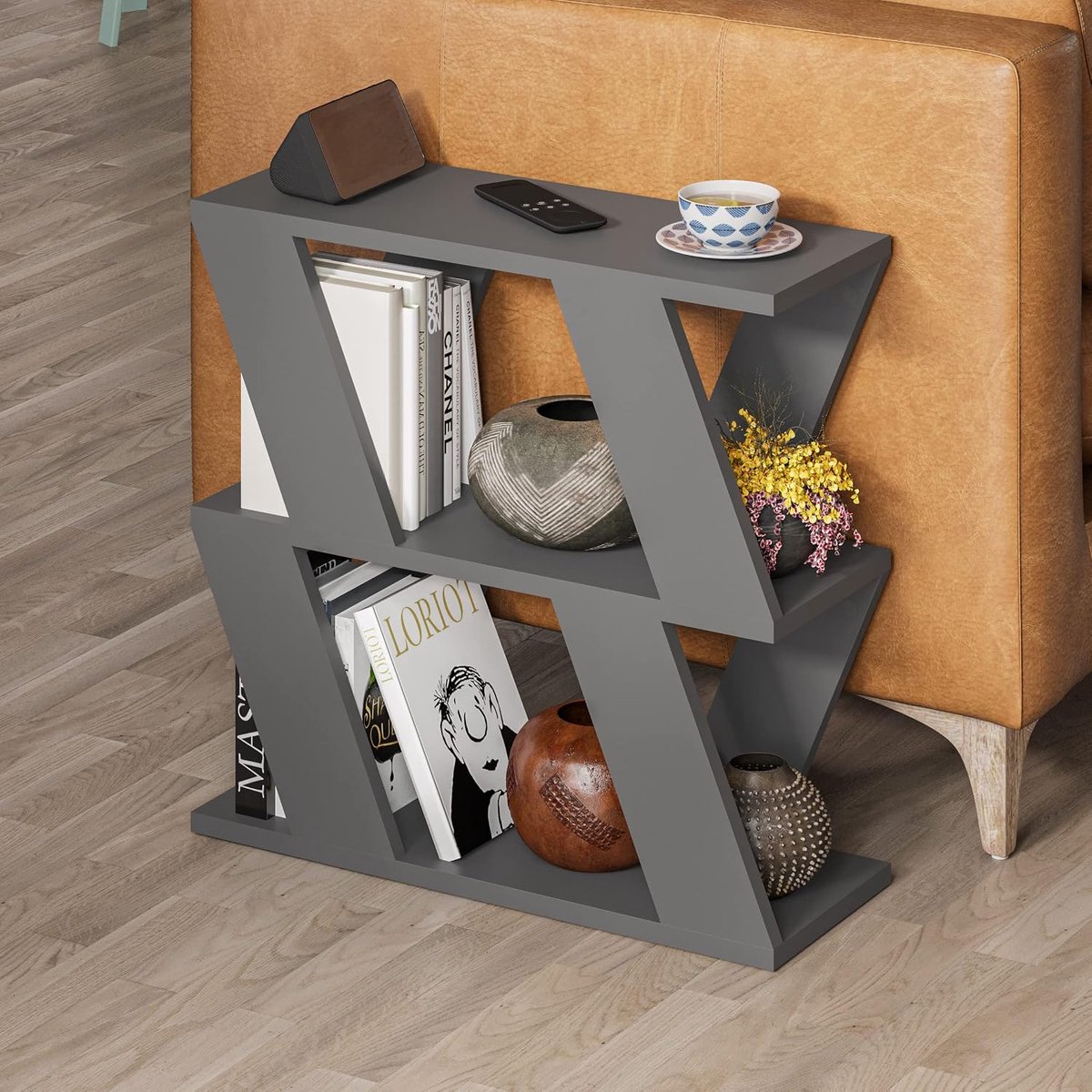 PICUS Smal Bijzettafeltje met 2 Opbergplanken | 2-Lagen Tafel | Slanke Eindtafel | Modern Design | Voor Woonkamer, Slaapkamer, Kantoor | Meerdere Kleuropties | 60x22x57cm (Antraciet)
