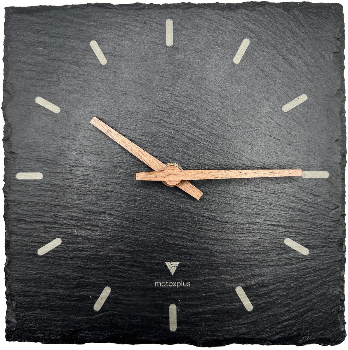 Omgoods - Wandklok van Echte Leisteen - Geruisloos en Vierkant - 20x20 cm