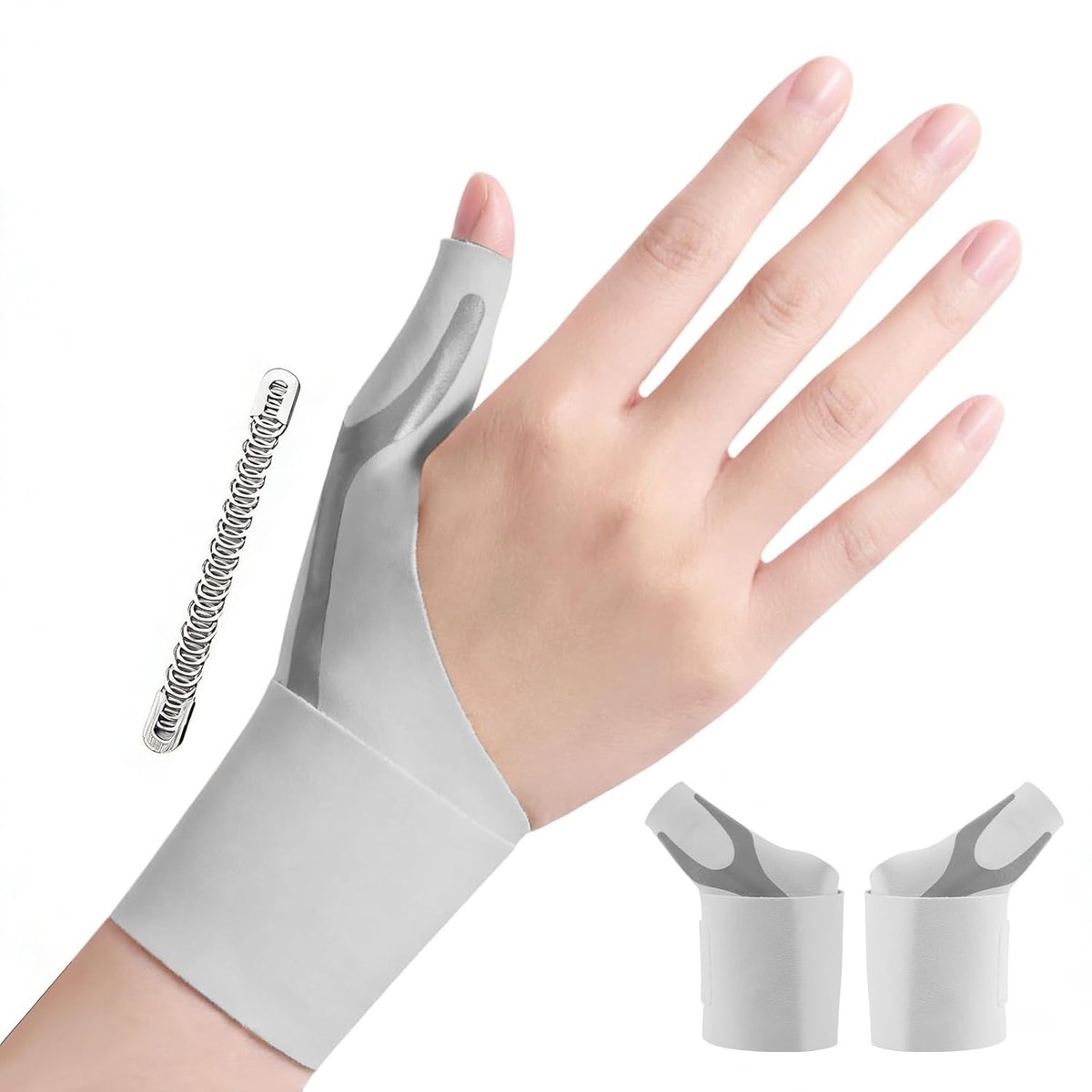2 stuks, elastische compressie voor duimspalk, verlicht pijn bij lichte artritis, tendinitis, RSI, vrouwen en mannen (grijs, medium)