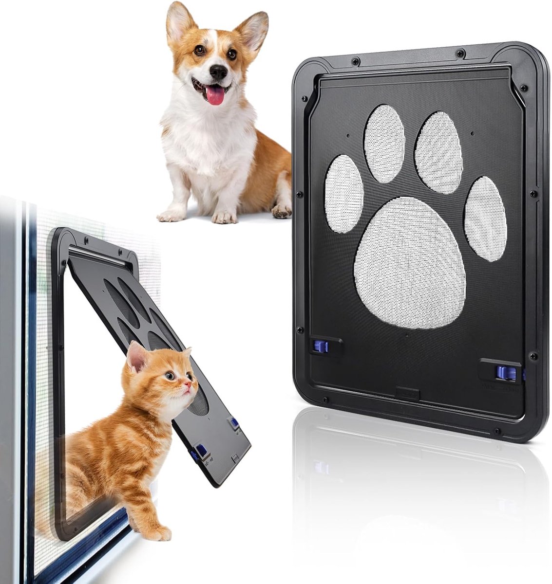 hondenklep voor binnendeur, buitendeur, deuren, raam, vliegengaas, hondenklep met magneet en slot, kattendeur, vliegenhordeur met kattenklep voor middelgrote kleine katten en honden