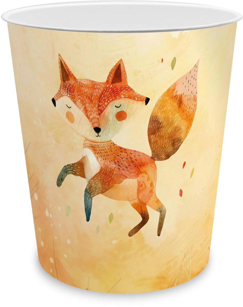 itenga Prullenbak voor kinderen met motief - rond ca. 11 liter - prullenbak voor kinderkamer - stevige kunststof (motief FUCHS)