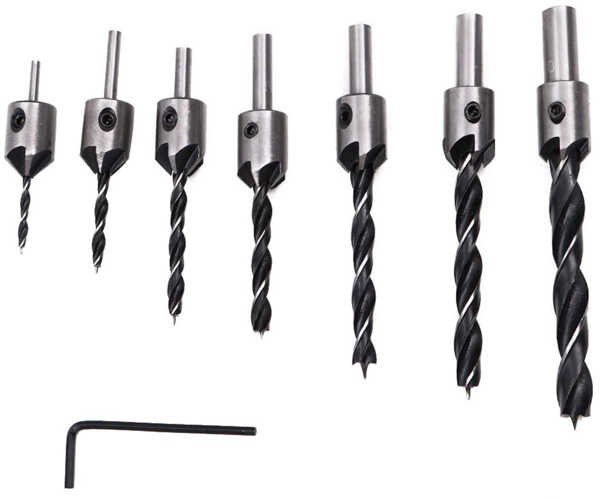 7-delige set HSS-zaagboorset houtbewerkingsrasp fasengereedschap, 3-10 mm voorboor zinkboor voor schroeven