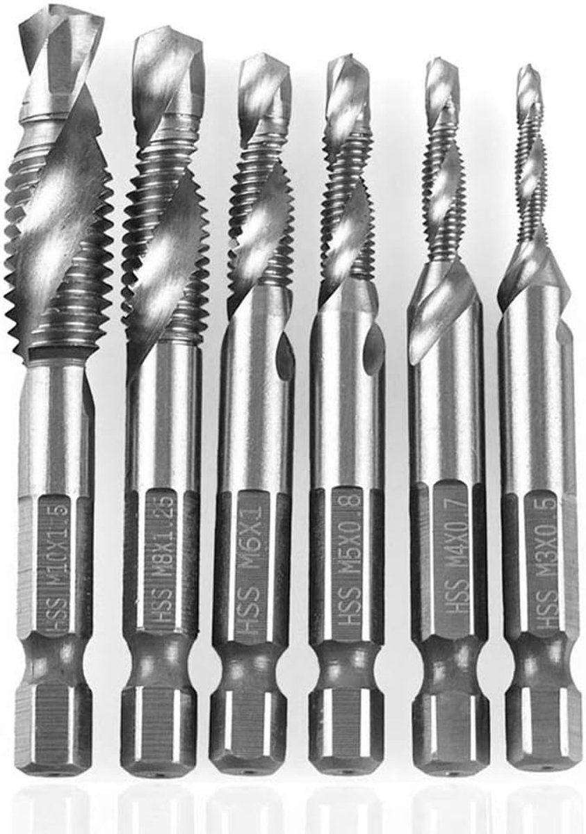 6 stuks Zelfcentrerend Punt Boren Schroef Tap Zeskantschacht voor Hulpcentrum Boren(6PC Metric 4341 Compound Tap)