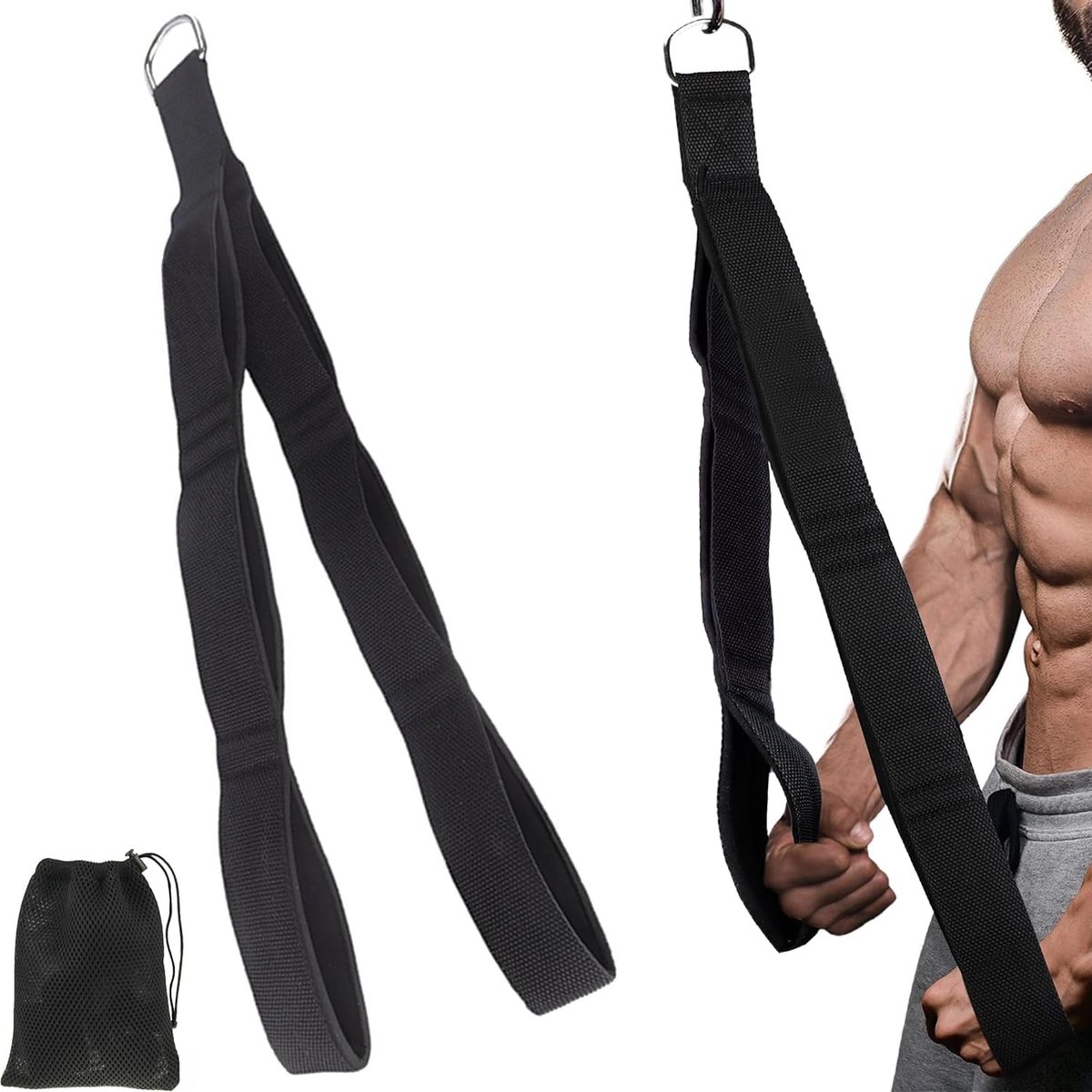 triceps touw fitness apparatuur, krachttraining Spantouw wordt geleverd met opbergtas, Triceps-trainer voor lat pulldowns, geschikt voor triceps krachttraining gym accessoire