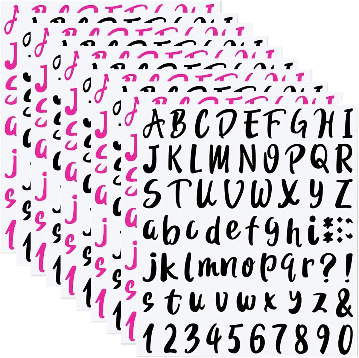 Letterstickers, cijfers, stickers, 10 vellen, zelfklevende vinyl, letters, kit, plakletters, weerbestendig, huisnummerstickers voor brievenbus, auto, adresnummer (zwart + roze)