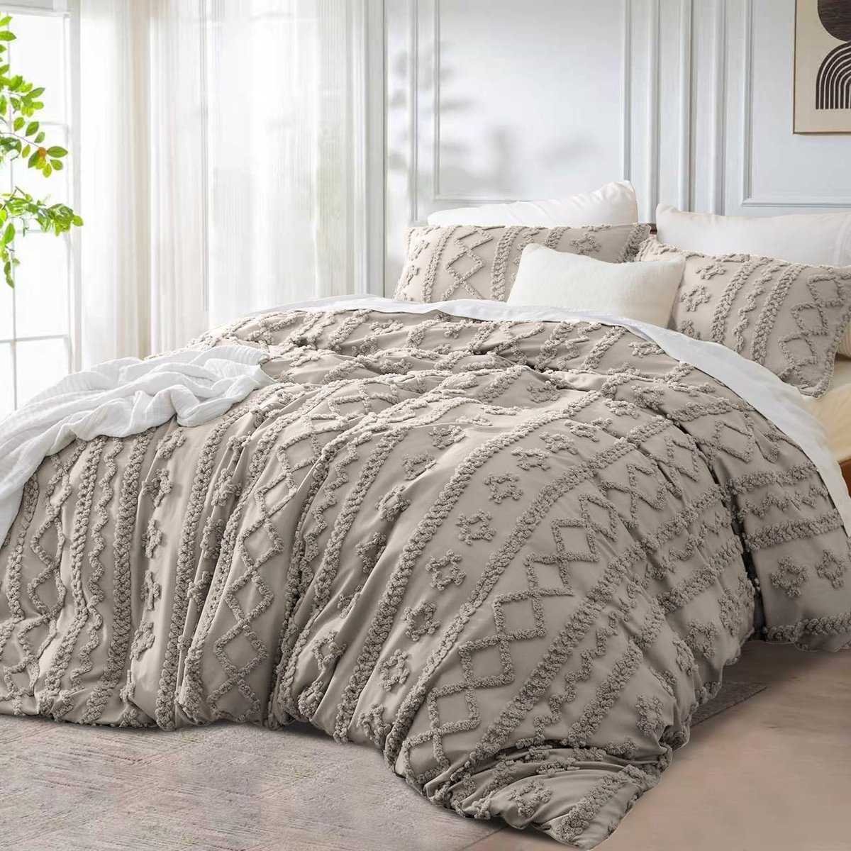 Omgoods - Boho Tufted Geometric Dekbedovertrekset 200 x 200 cm met 2 Kussenslopen