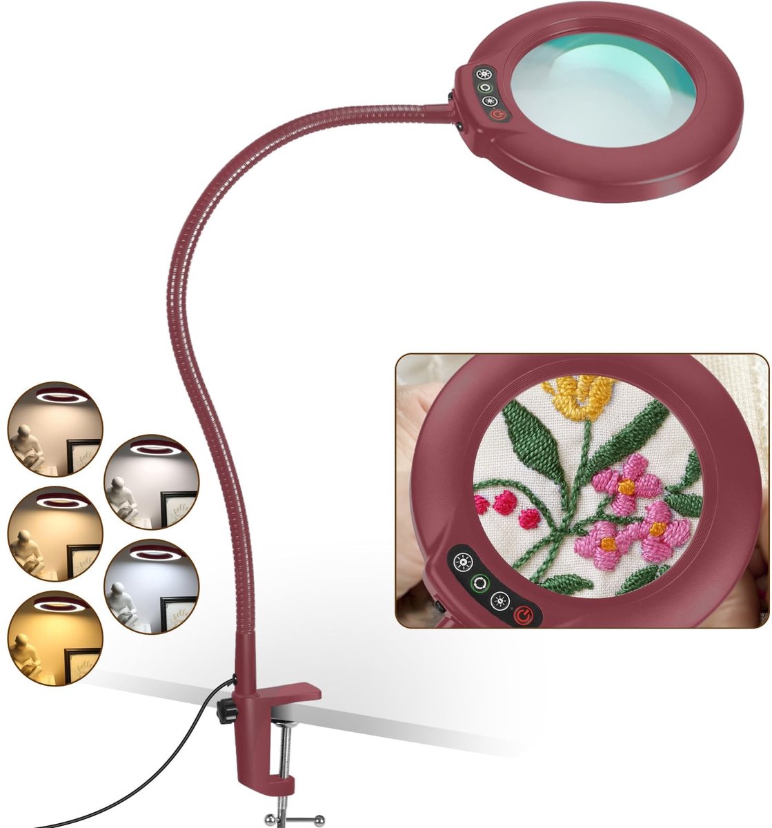 Omgoods - 12x Vergrootglas met Licht en Klem - Flexibele Gooseneck Stand