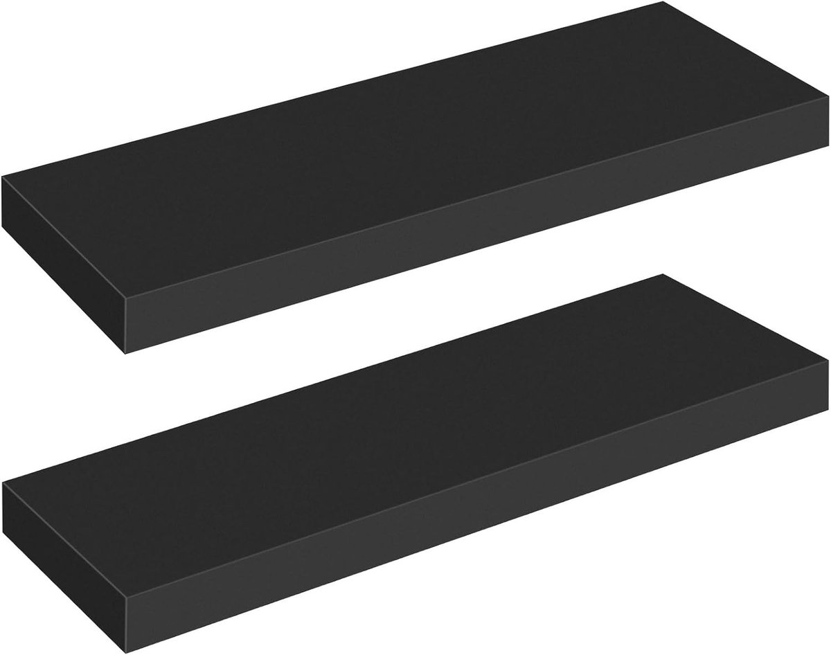 Set van 2 Wandplanken van 60 cm met Onzichtbare Beugels voor Badkamer, Slaapkamer en Keuken, Zwart