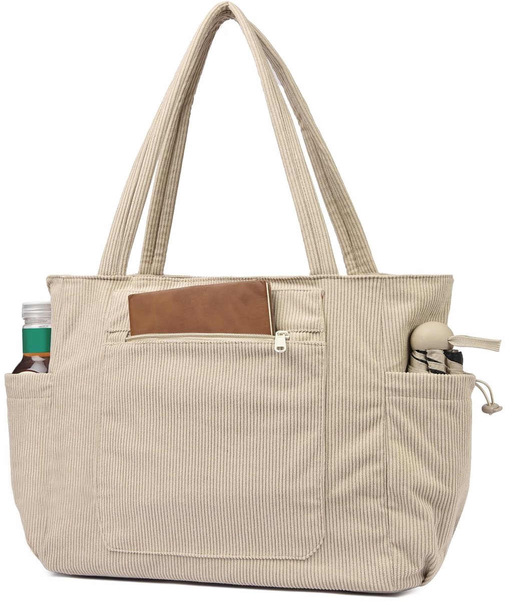 Omgoods - Grote Corduroy Tas voor Dames - Laptop, Strand en School