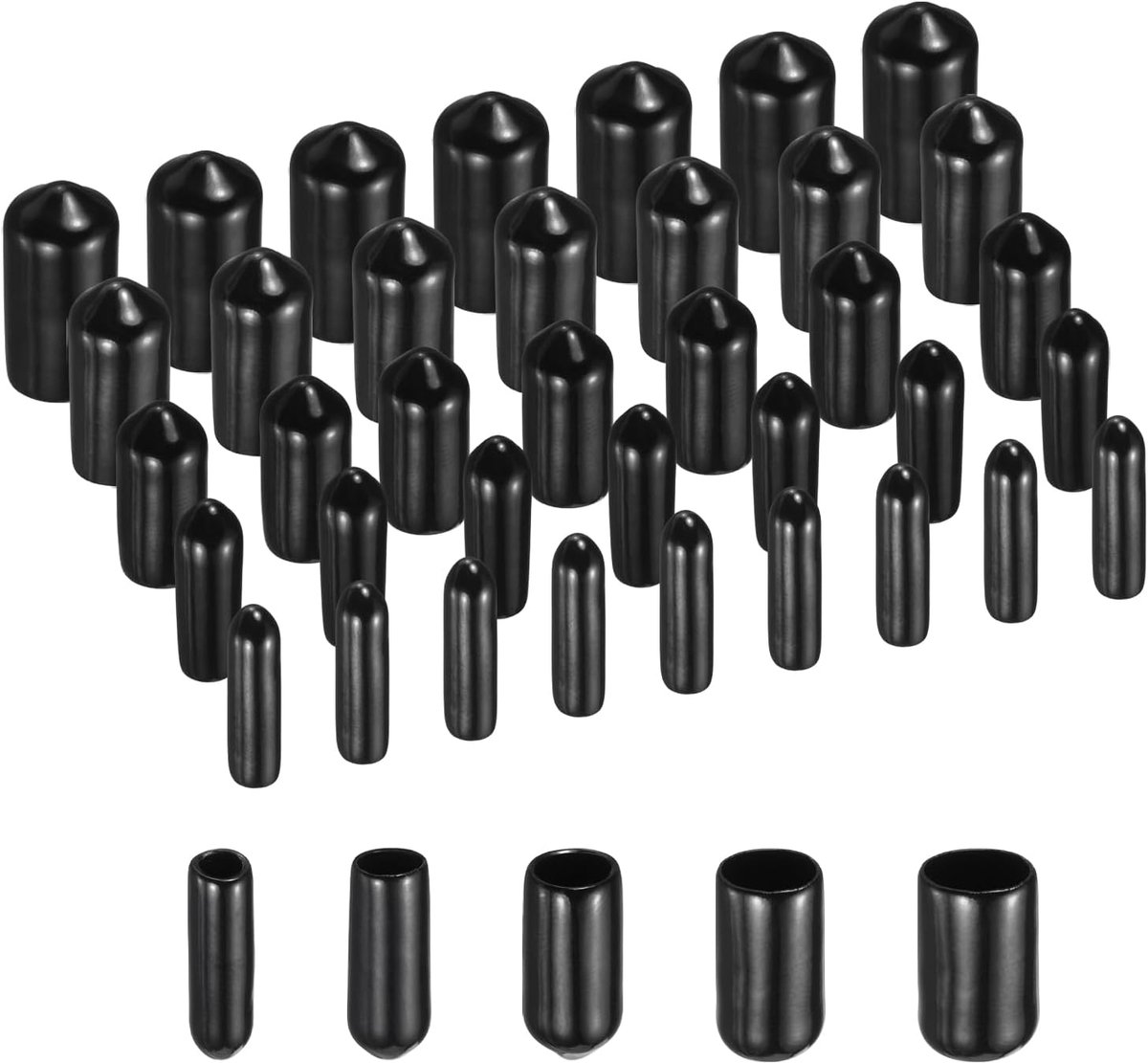 Rubberen eindkappen 3 mm, 4,5 mm, 6 mm, 7,5 mm, 9,5 mm, zwarte schroefafdekking, ronde draadbescherming, 100 stuks