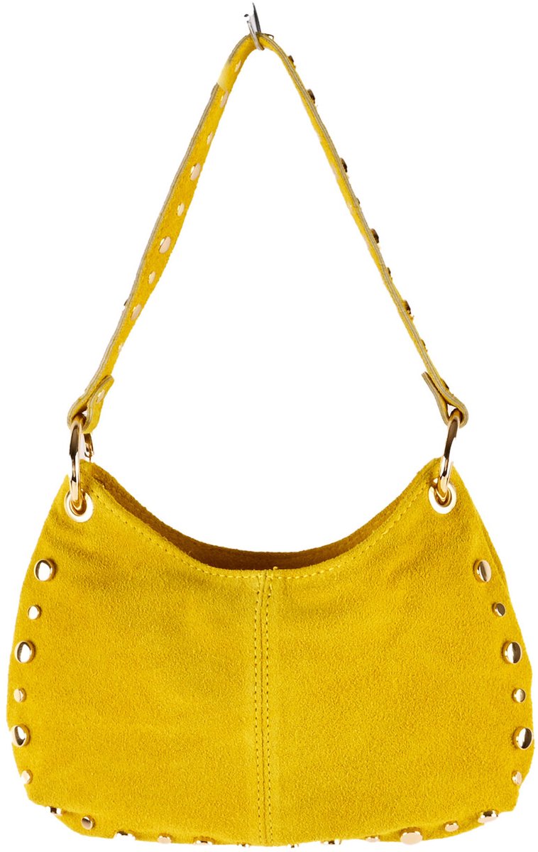 Giuliano Lederen Suede Schoudertas Ysoria - Dames- Made in Italy - Geel