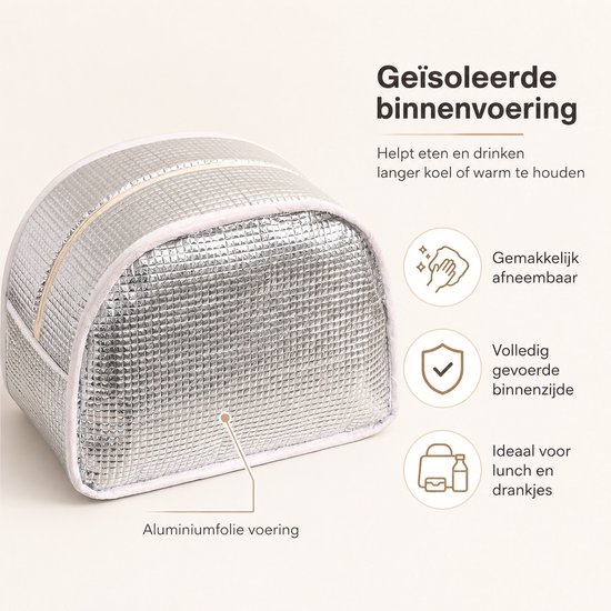 Rainbecom - Koeltas - Koeltassen 6.5 L - Lunchtas Dames en Kinderen - Geïsoleerde Lunch Bag met Voorvak - Corduroy - Beige met Bloemen van Rainbecom — afbeelding 4