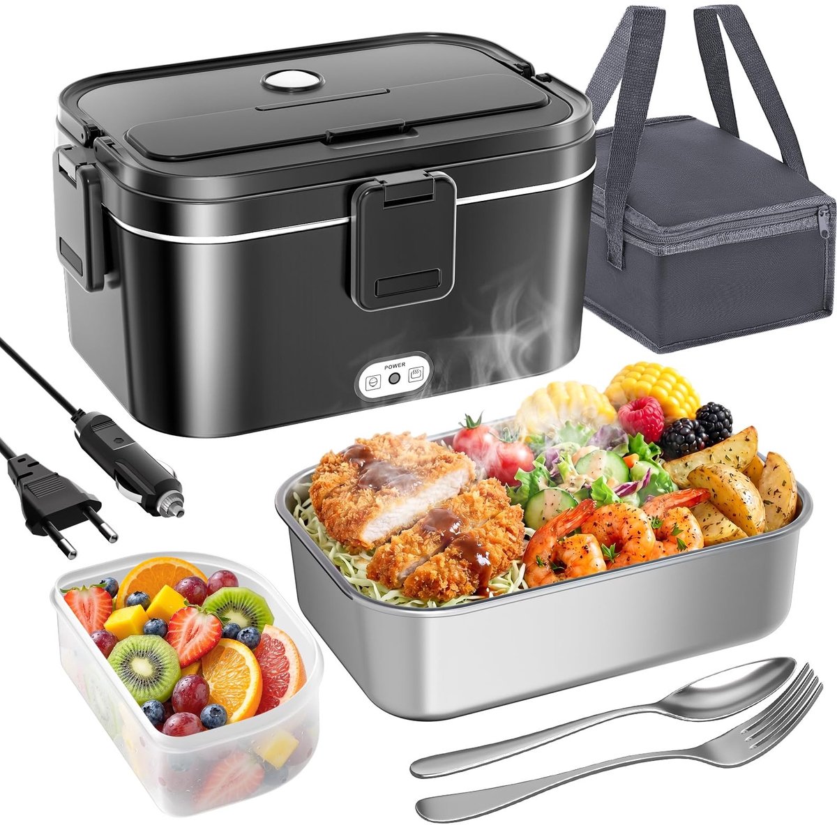 Omgoods - Elektrische Lunchbox 120W met 1,8L Capaciteit voor Auto en Kantoor