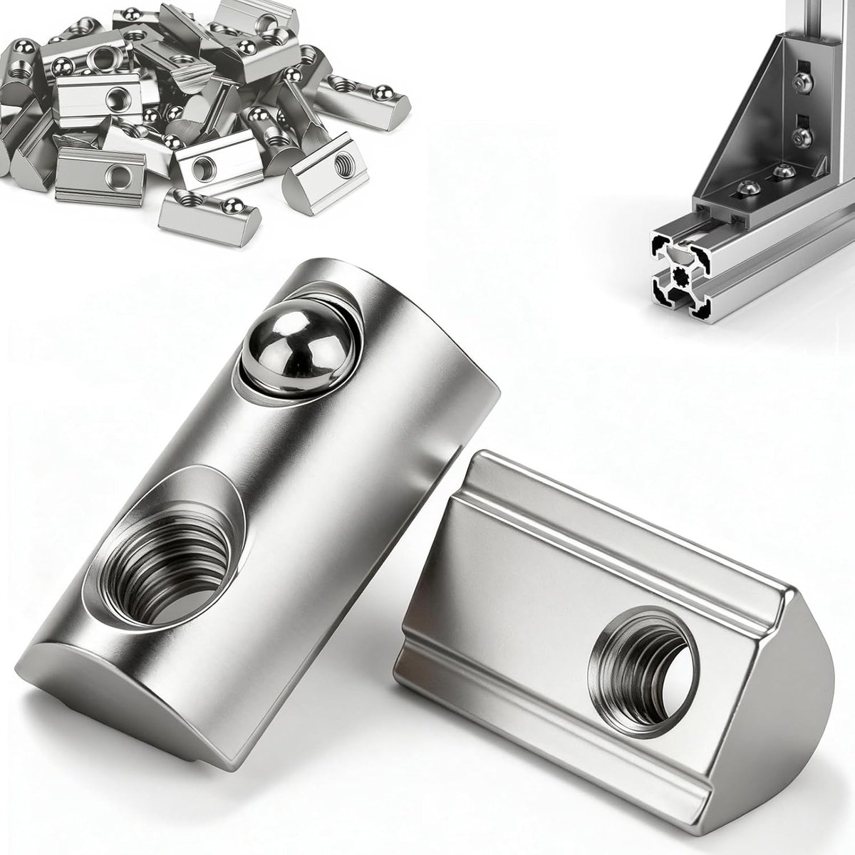 M5 met kogel, 45 stuks, groefstenen voor aluminium profiel 20 x 20 cm, groef 6, schuifmoer M5 koolstofstaal, glijmoer met veerkogel voor 3D-printer, CNC-frees