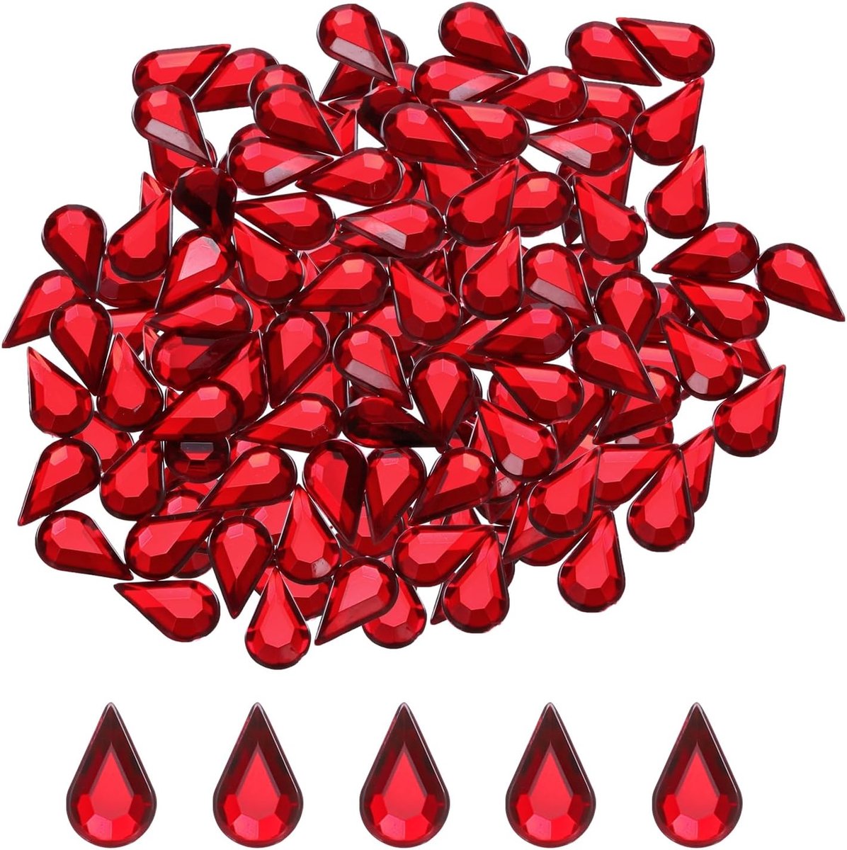 Acryl edelstenen met platte onderkant, 6 x 10 mm, kunstmatige strassteentjes voor doe-het-zelf knutselen, kralen, bruiloft, gezichtsbeschildering, sieraden, 200 stuks, rood