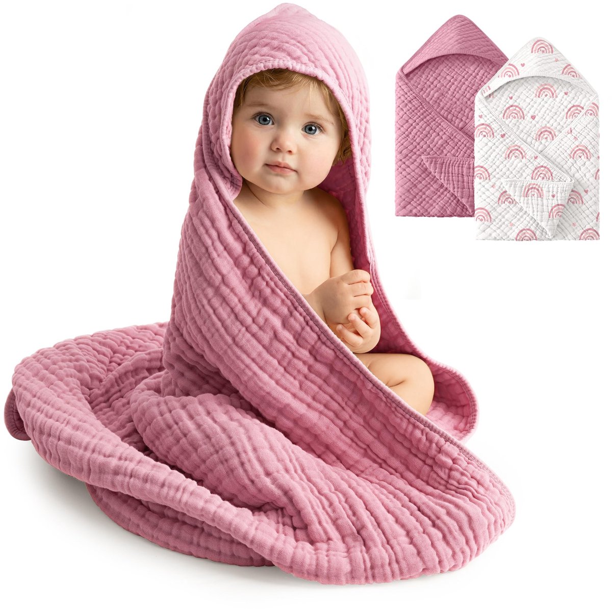 Omgoods - Babybadhanddoeken met Capuchon - 100% Mousseline Katoen, 2 Stuks