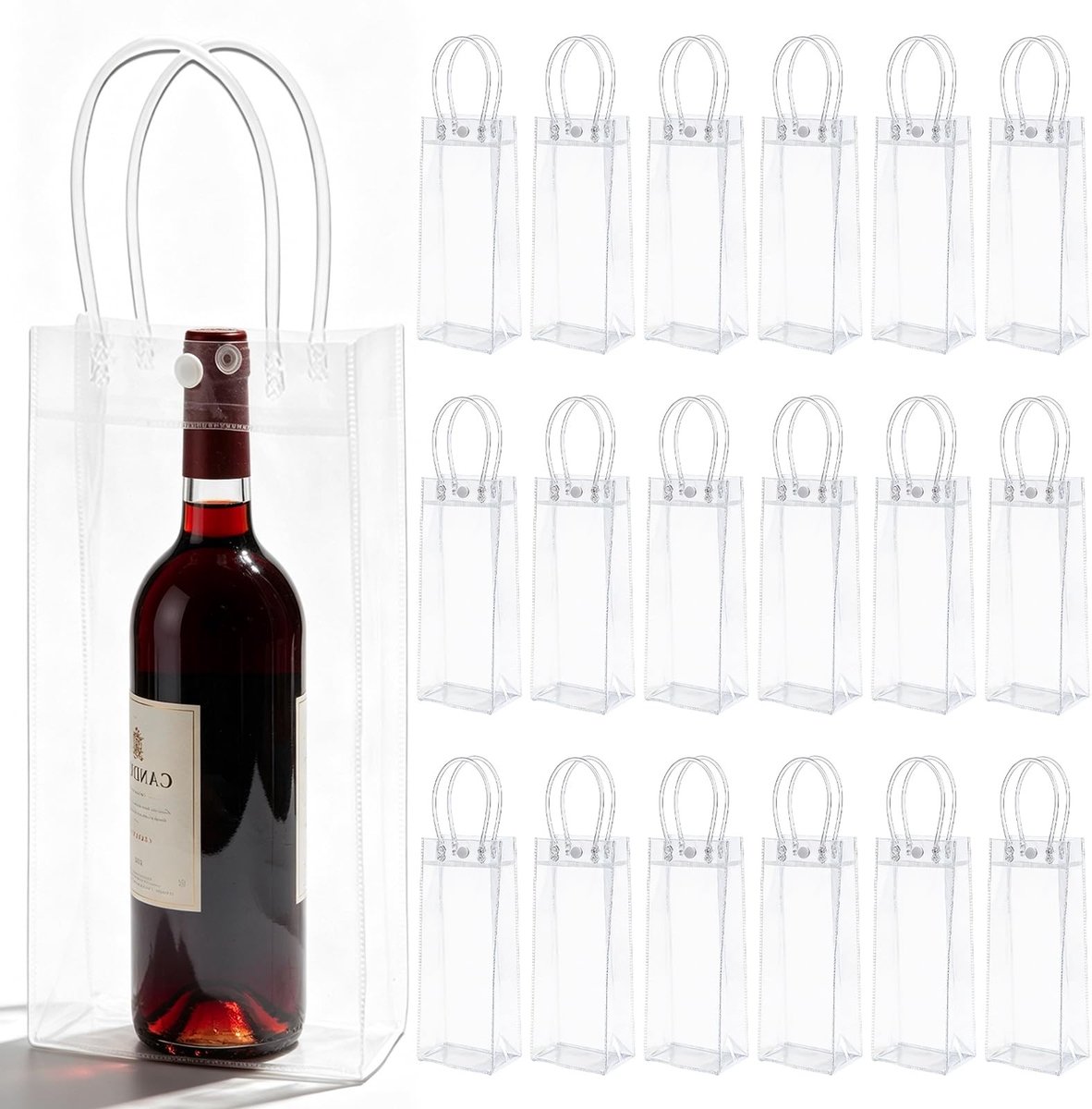 Omgoods - Set van 18 Transparante Flessenkoelers met Handvat