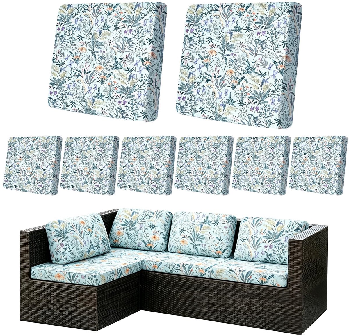Omgoods - Set van 8 Outdoor Bankovertrekken met Antislip en Wasbaar