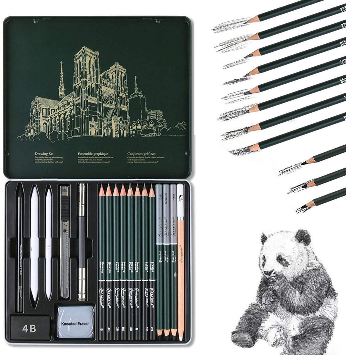Omgoods - 19-delige Schets- en Grafietpotloden Set in Metalen Etui voor Beginners en Kunstenaars