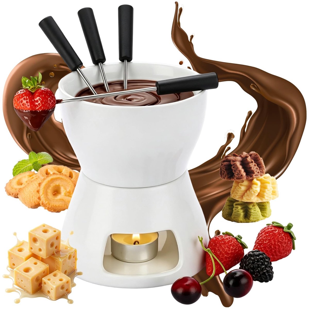 Omgoods - Keramische Chocolade Fondue Set - 400ml met Vorken