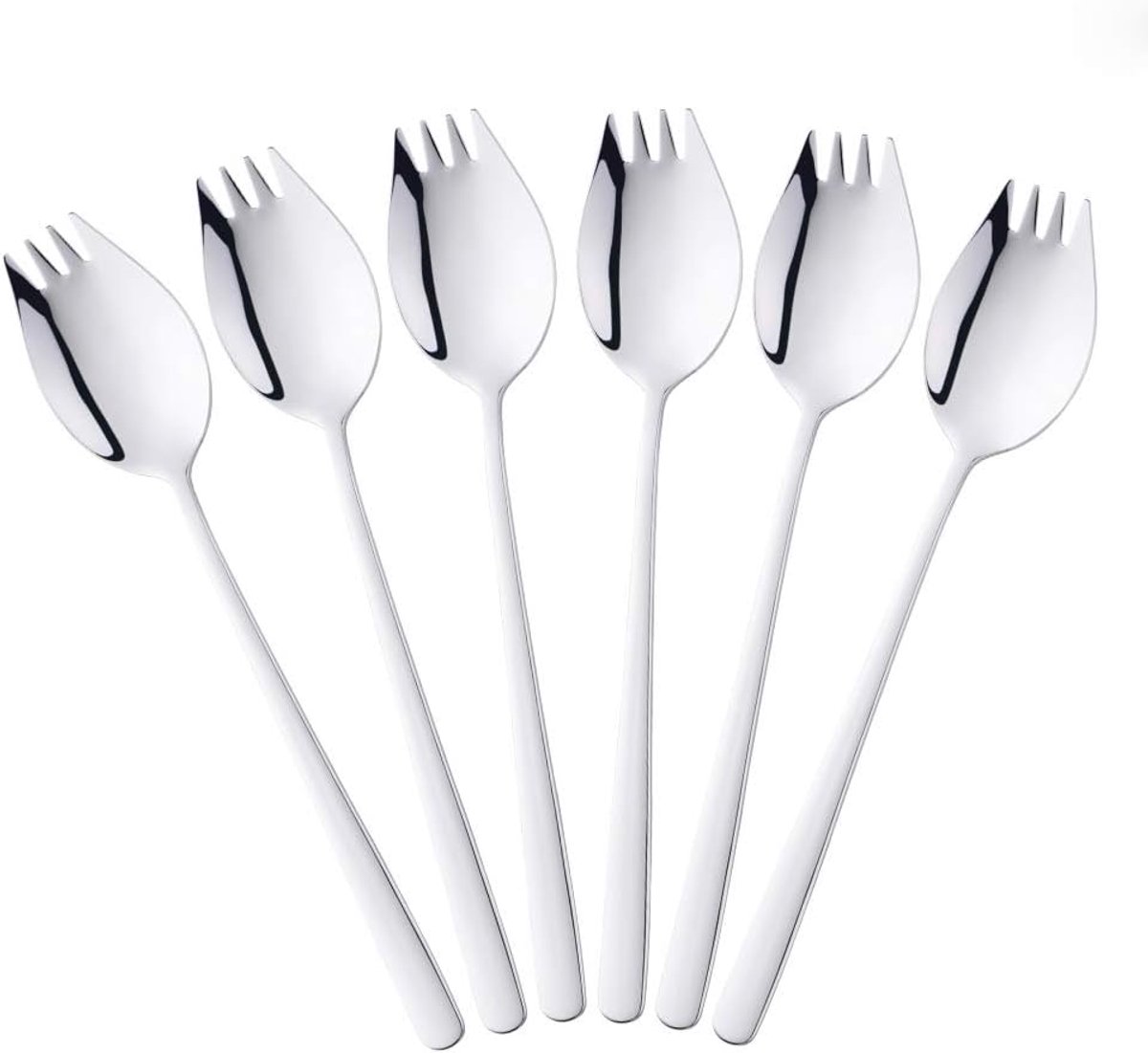 lepel titanium roestvrij staal sporks lang 21,3 cm (8,4 inch) 6 stuks metalen vork lepels campingbestek voor fruitsalade pastoep - zilver