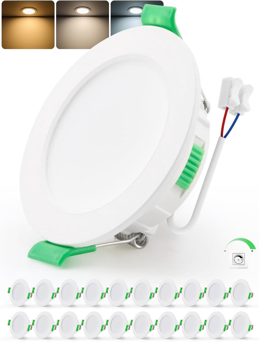 Led-spots, inbouwspot, 230 V, voor badkamer, dimbaar, gatmaat 55 mm - 68 mm, 4 W, plafondspots, IP44 waterdicht, warmwit, neutraal wit, koudwit, voor keuken en woonkamer, set van 20 stuks