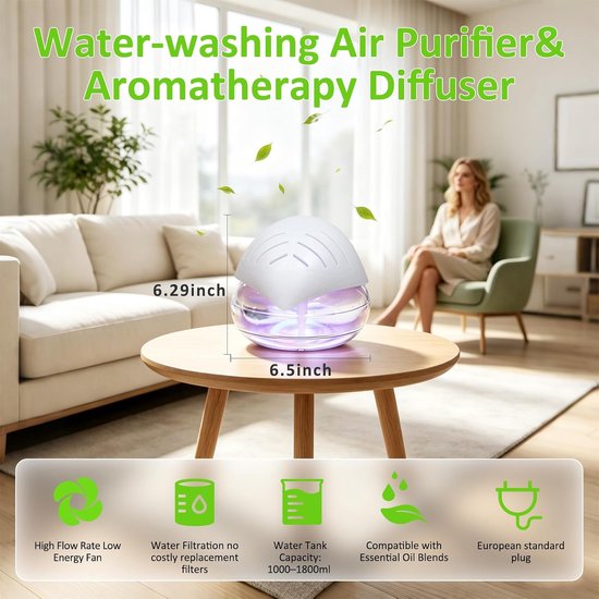 Luchtverfrisser, luchtbevochtiger, aromadiffuser, ioniser met 30 ml essentiële oliën, aromatiseerder, kamerluchtreiniger, waterluchtzuiveraar en kleurveranderende LED-lamp — afbeelding 2