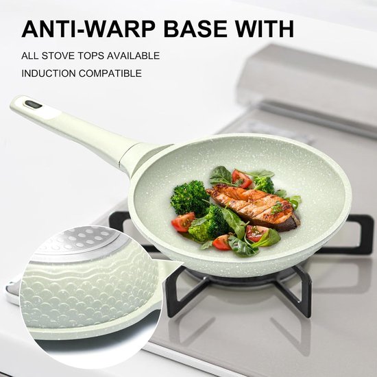 20 cm - Braadpannen met deksel - gecoate pan vetvrij braden, pannenset, Aluminium Granieten, 100% vrij van PFAS, PFOA - Gasfornuis en Inductiefornuis alle warmtebronne — afbeelding 5