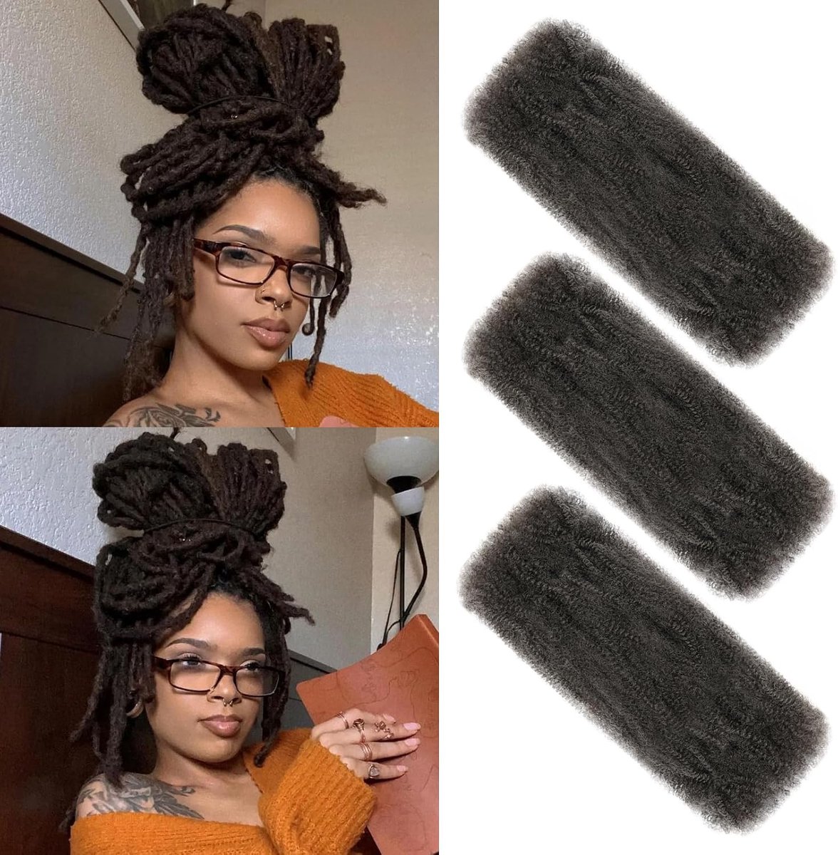 Kinky Curly Braiding Bulk Hair For Mini Twists Afro Kinkys Bulk Synthetic Hair Cuban Twist Hair Soft Locs Micro Spring Twist For Dreadlocks Loc Repair (4#, 14 Inch (Pack of 3))