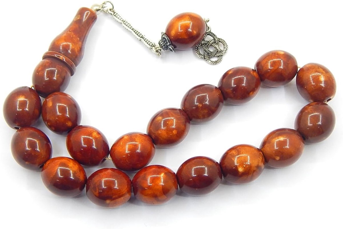 Kralen Tesbih Tasbih Tespih Misbaha Subha 17, moslim islamitische rozenkrans armbanden aanbidingsaccessoires edelsteeneffect parels ovaal 14x12 mm, L, Acryl Messing