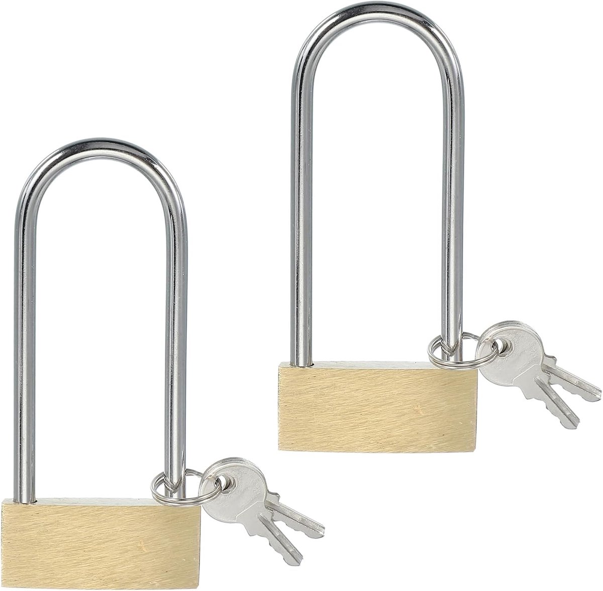 Hangsloten 3,6 inch, 2 stuks met sleutel, verschillend, lange beugelslot, hangslot met 2 sleutels, weerbestendig, voor gym, locker, hek, buiten, binnen