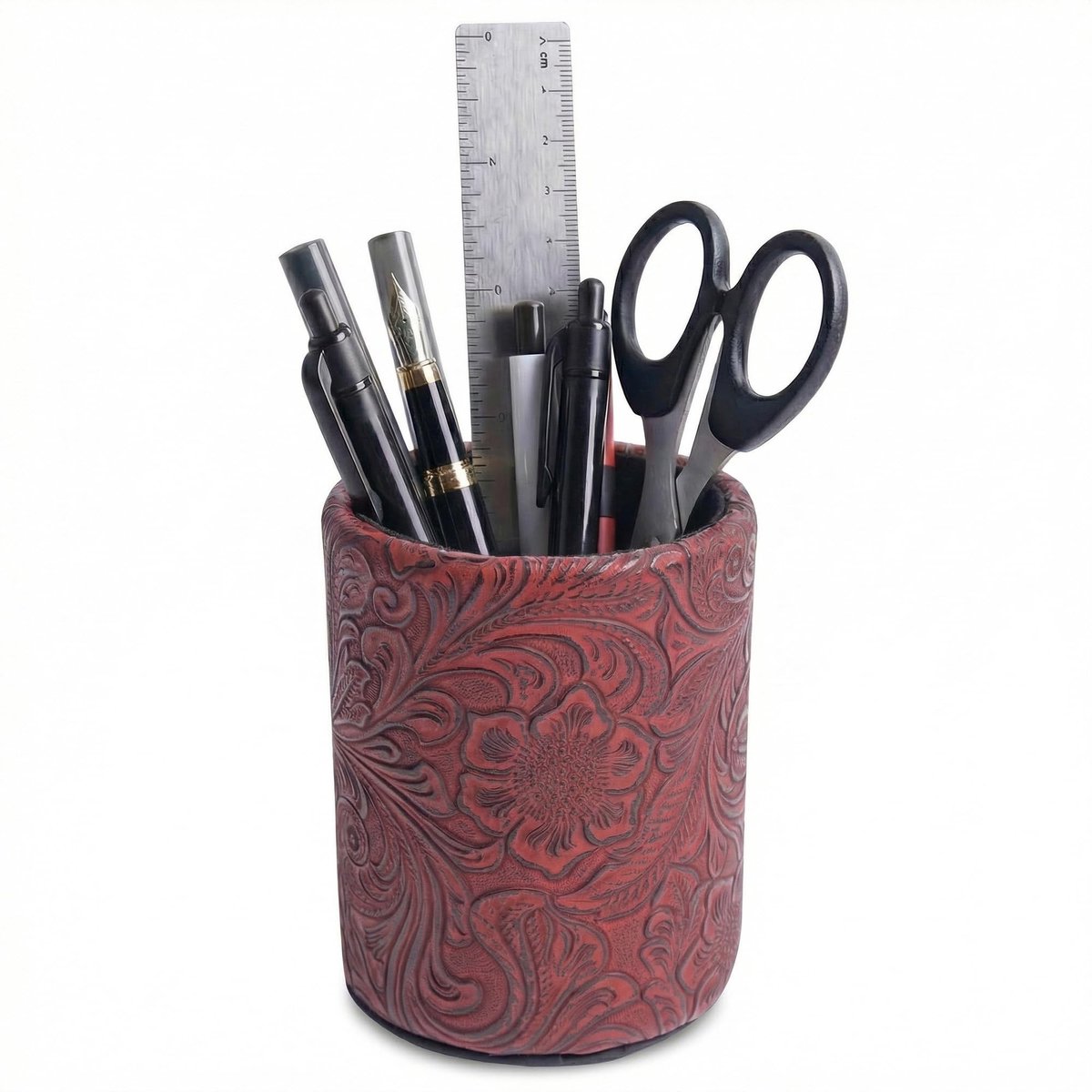 Omgoods - PU Lederen Pen Houder - Ronde Flash Make-up Borstel Houder - Rood