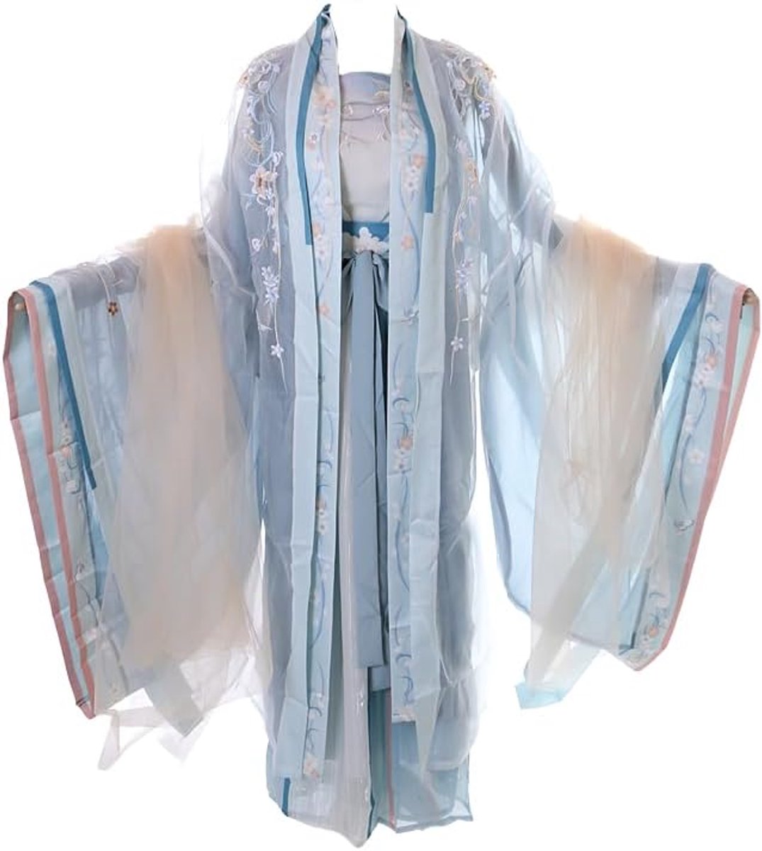 Han-017 Hanfu Jurk geborduurd blauw Traditioneel 5-delig China Kleding Cosplay Robe Kostuum geborduurd