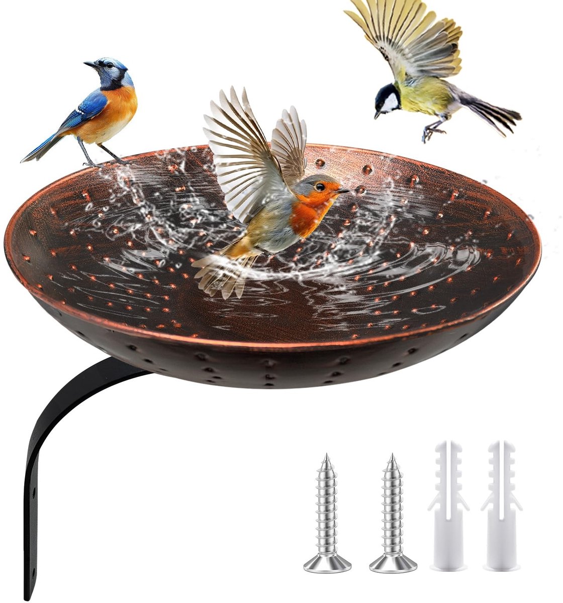 Omgoods - Vintage Wand Bird Bath - Metalen Vogelbad voor Tuin en Balkon