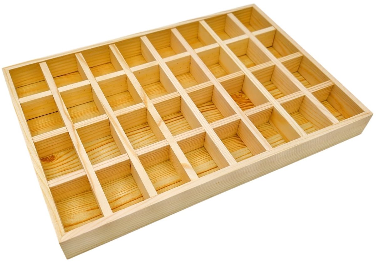Omgoods - Onbehandelde Houten Opbergdoos met 32 Compartimenten - Organizer