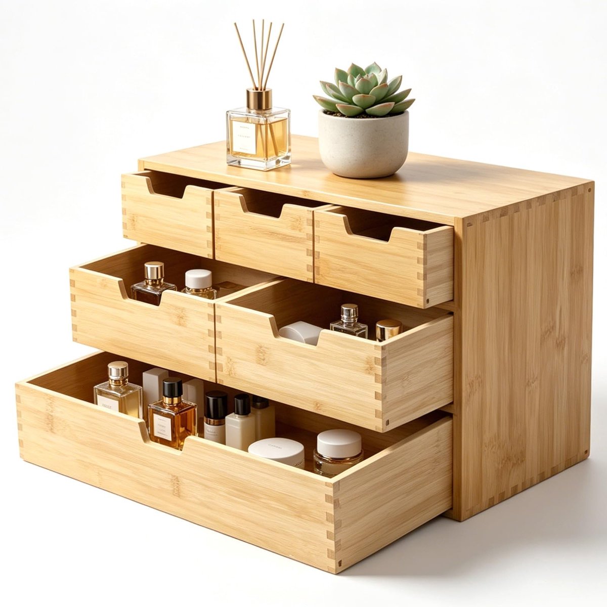 Omgoods - Ladebox van Bamboe - Bureau-organizer met 6 Lades voor Kantoorbenodigdheden
