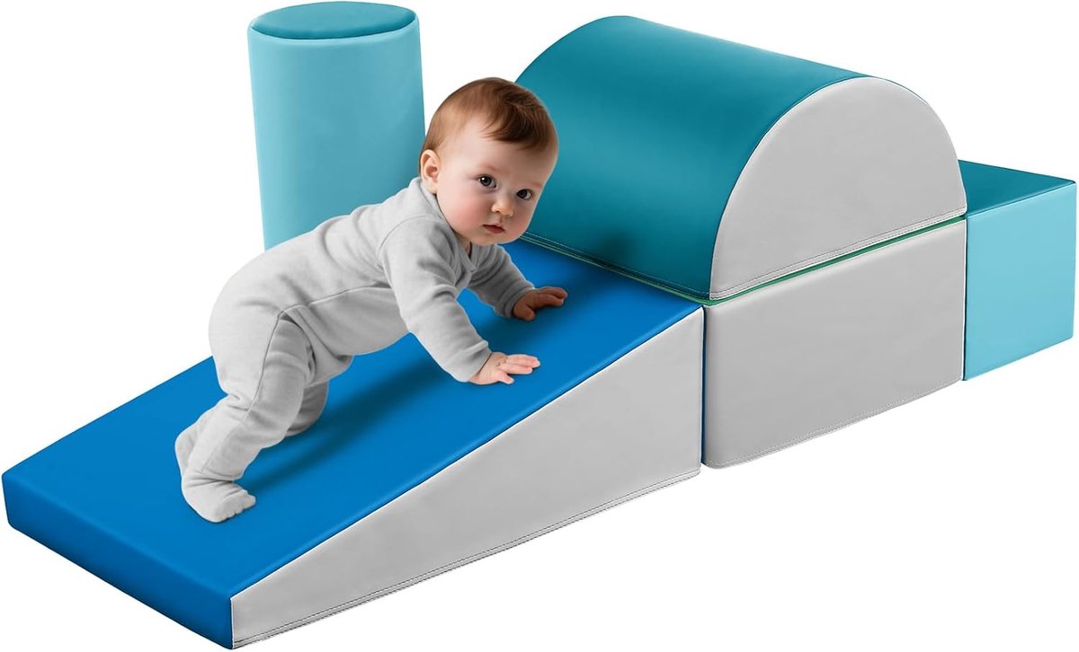Zachte speeluitrusting voor peuters: 5 stuks PU lederen baby zachte speelset voor klimmen en kruipen - schuimblokken speelgoed cilinderset voor kinderen motorontwikkeling