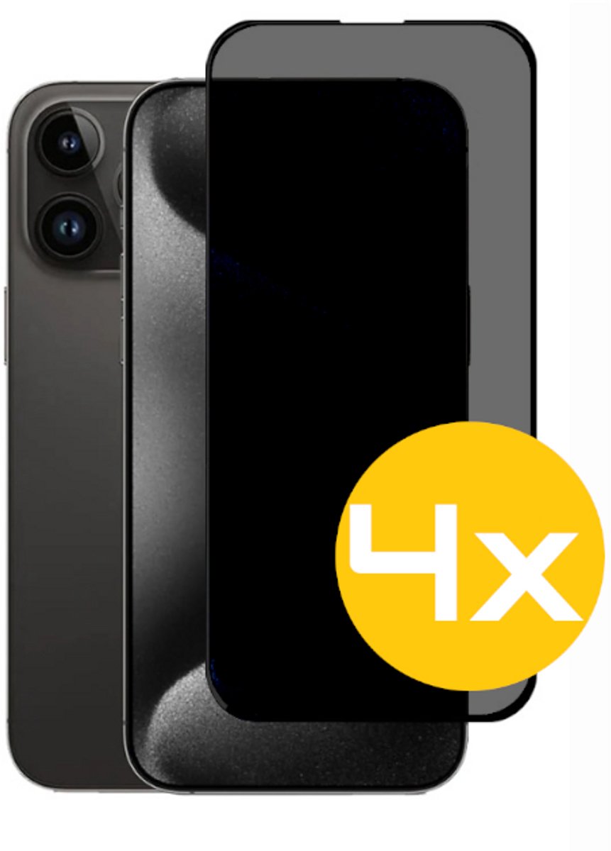 Privacy Screenprotector Geschikt Voor iPhone 15 Pro - Volledige Beschermglas - 4 Stuks