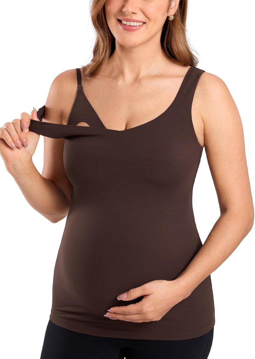 Tanktops voor zwangerschap en borstvoeding | Natrelax collectie, ingebouwde bh, mouwloos zwangerschapsshirt, V-hals, voor dames workout