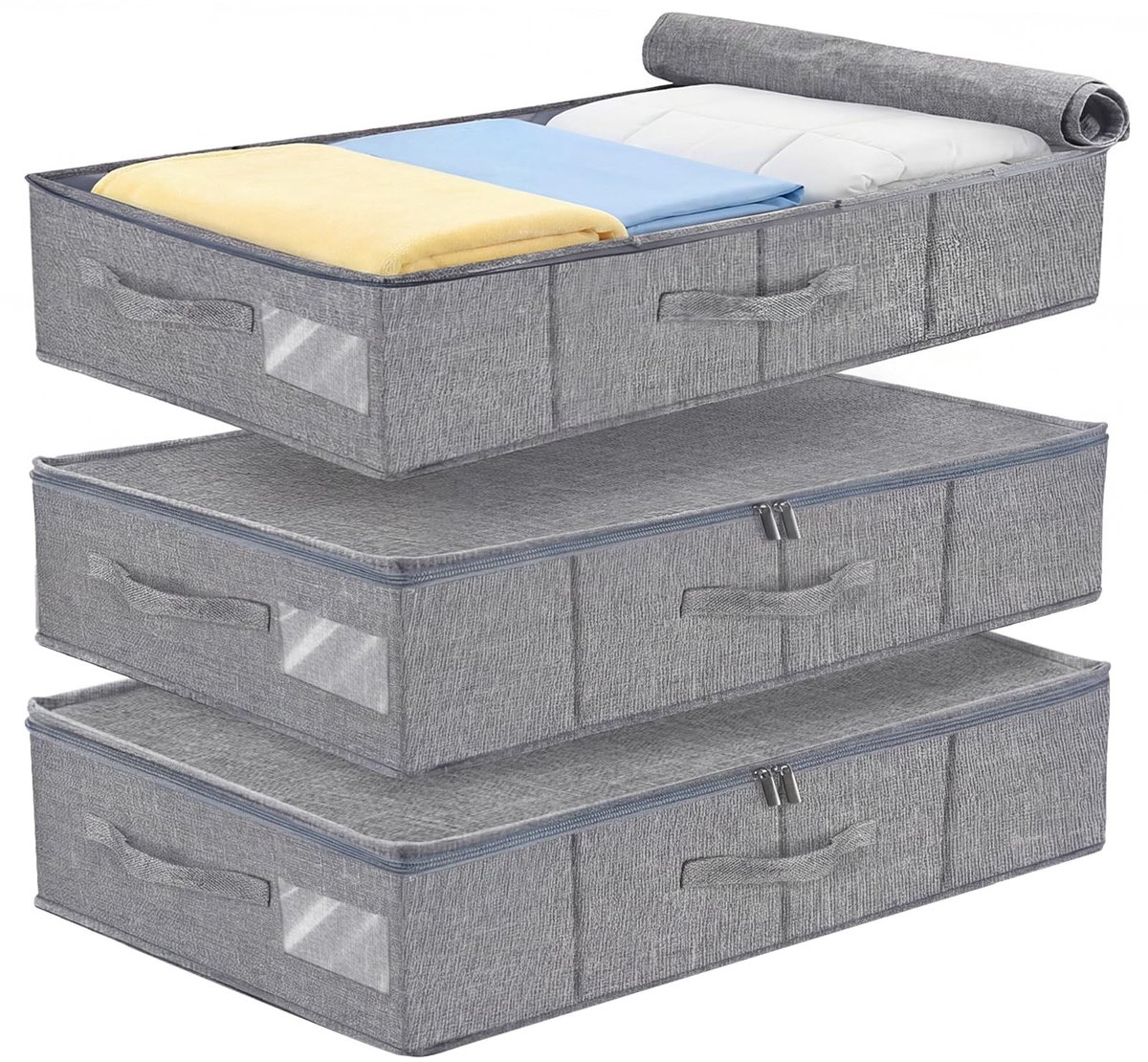 Omgoods - Set van 3 Opbergdozen voor Onderbed, 17 cm Hoog, Met Handgrepen