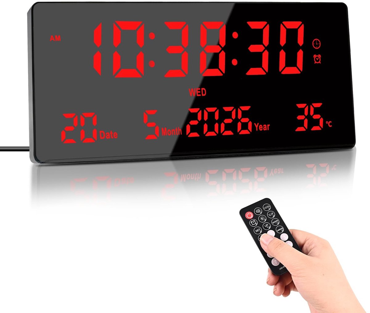 Omgoods - 15" Digitale LED Wandklok met Temperatuur en Afstandsbediening