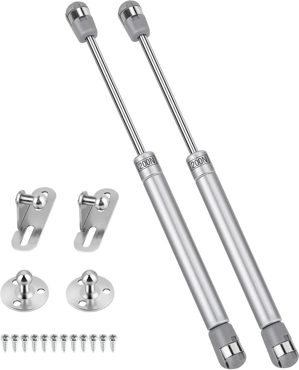 Gasveren, 2 stuks, 200 N/20 kg, gasveer voor klep, kastdeur, schokdemper, keukenkast, softclose, 2 stuks