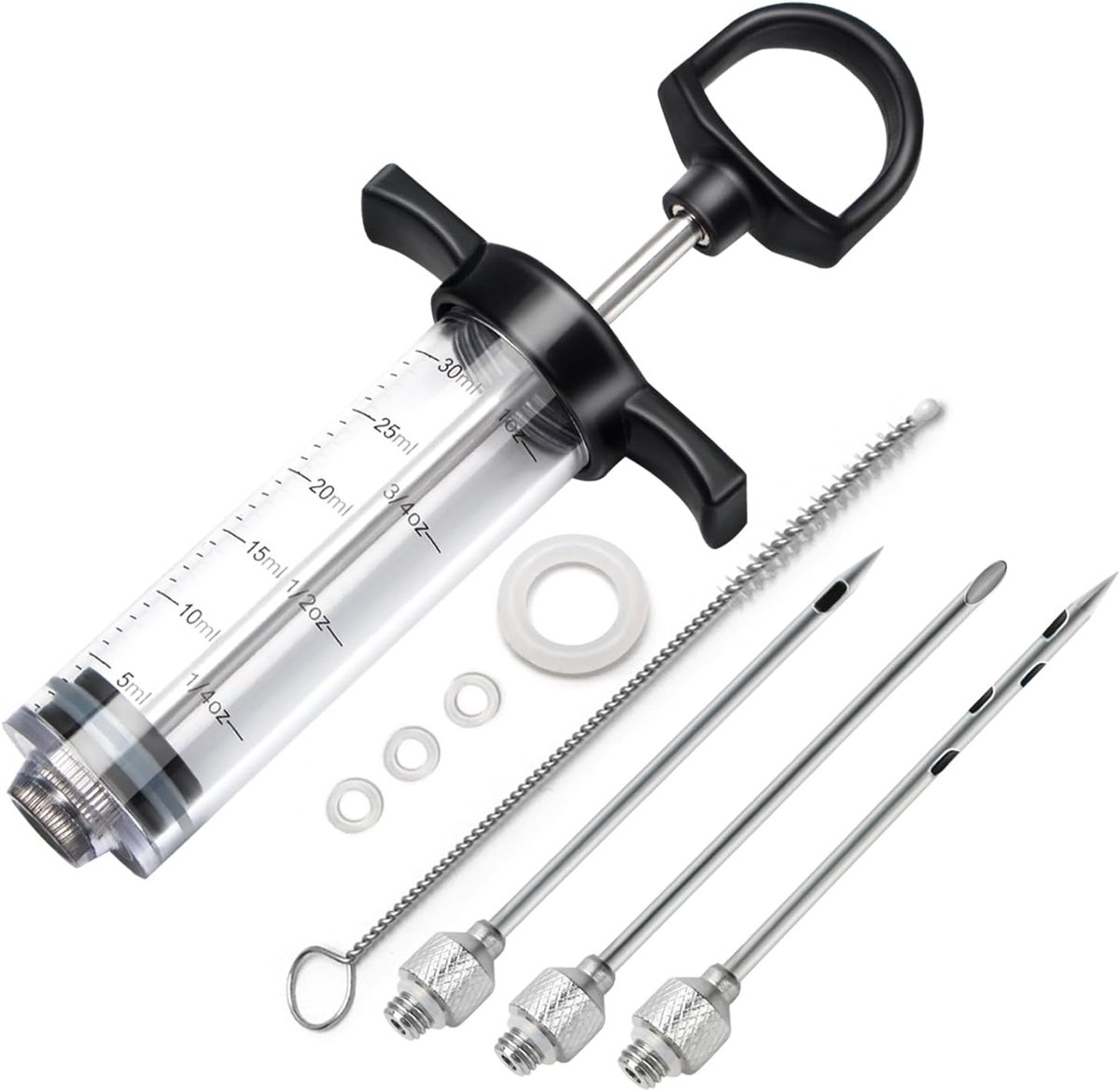Injector, Marinade Injector voor Vlees, Met 2 Marinade Injector naalden Voor Vlees, Kalkoen, Kip, 30 ml/1 oz, gebruikershandleiding inbegrepen