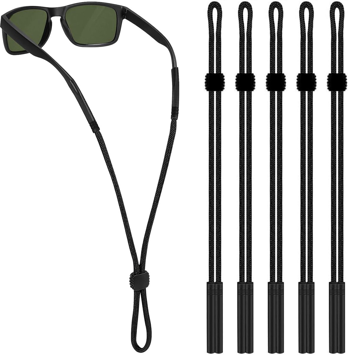 Brillenband voor dames, brilketting, kleurrijke katoenen brilkettingen, verstelbare antislip brilhouder, brillenkoord voor leesbrillen, zonnebrillen, sport, zwart, 1