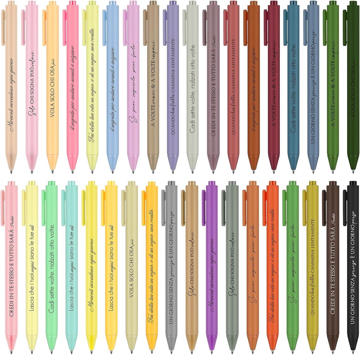 Set van 36 intrekbare pennen met motiverende citaten, zwarte inkt, 12 verschillende stijlen in verschillende kleuren, cadeau-idee voor vrienden, collega's, Thanksgiving of afscheid