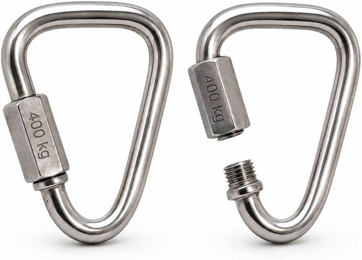 Set van 2 delta-schroefkarabijnhaken roestvrij staal - snelkoppeling M6 Ø 6 mm 400 kg WLL zware belasting - hangmat schommel hondenriem zonnezeil camping rugzak