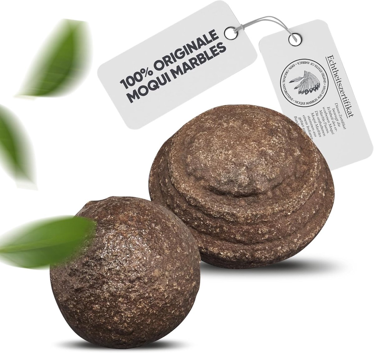 Moqui Marbles Paar originele stenen met echtheidscertificaat | Levende stenen in premium kwaliteit | rechtstreeks uit de Hopi Indianen - gebied in het westen van de VS (maat XL 28-38 mm)