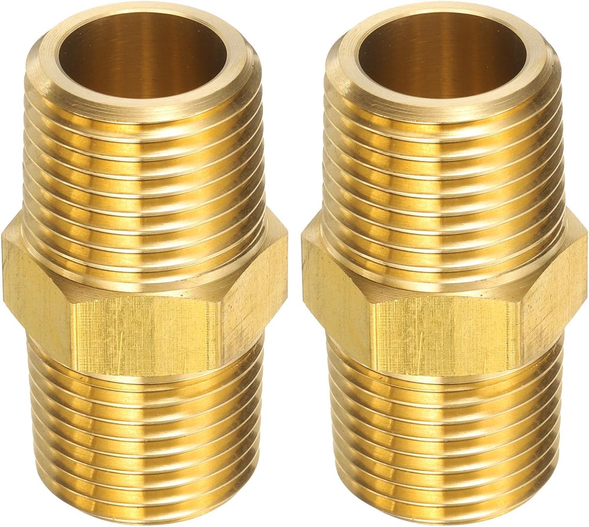 2 stuks messing buisfitting 1/2" NPT x 1/2" NPT mannelijk messing zeskantnippel buisverlengingsadapter buisnippelconnector voor douche, olie, waterleiding