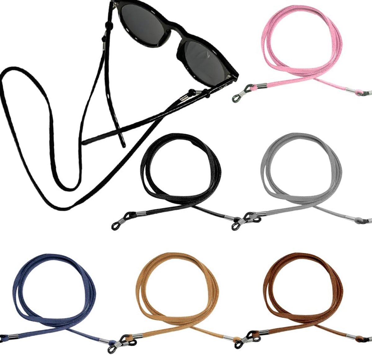 6 stuks lenzenvloeistofriem kettingen koord verstelbaar 4 mm antislip brillenbandjes verstelbaar nekkoord voor mannen en vrouwen sport PU-lederen brillenband voor buitenactiviteiten lezen