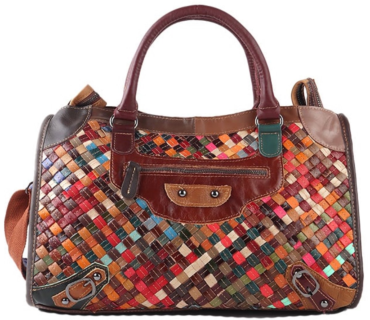 Giuliano lederen handtas Liorah - Gevlochten - Made in Italy - Dames - Multicolor